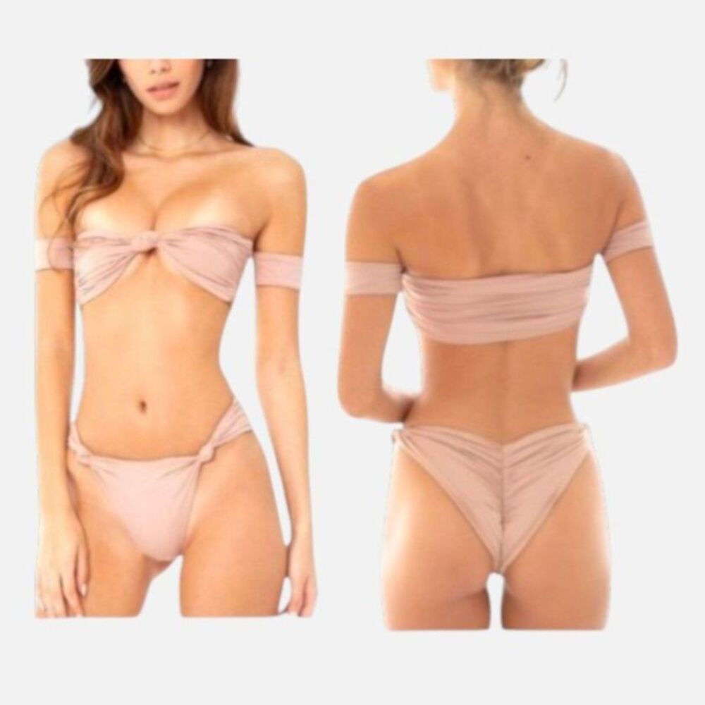 AYAI - Are You Am I NWT Zora Bikini Bottoms Nude Ruched Knot Swim XS Neutral